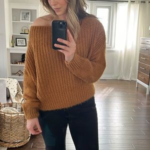 Off shoulder fuzzy sweater